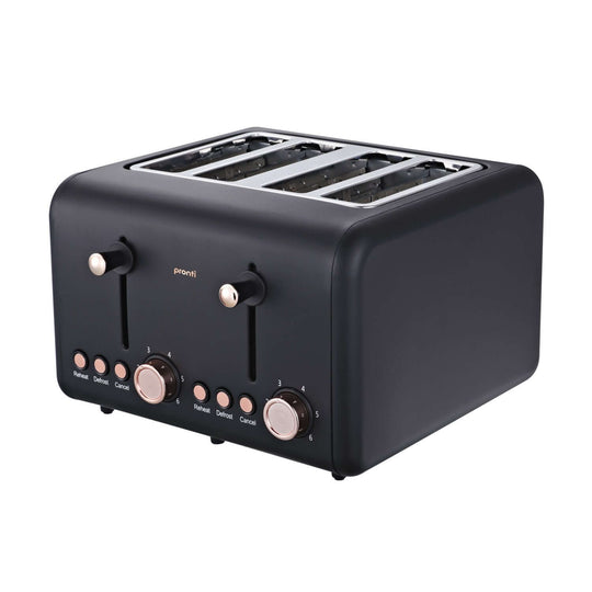 Pronti 4-Slice Toaster Rose Trim - Black, modern design with 6 toast settings, independent controls, perfect value furniture appliance