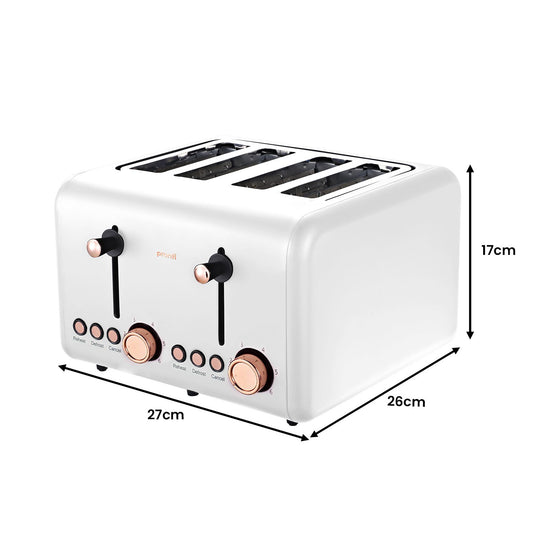 Pronti 4-Slice Toaster Rose Trim Collection White with dimensions, value furniture, affordable, quality appliance.