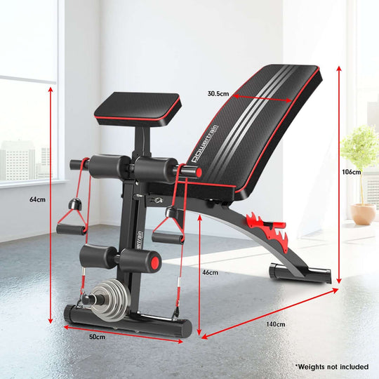 Powertrain Adjustable FID Home Gym Bench with Preacher Curl Pad dimensions in a home gym setting, showcasing quality and affordability.