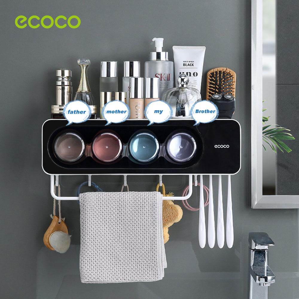 DSZ Product, feed-cond-new, feed-sl-DSZ Freight Payable, newEcoco Wall - Mounted Toothbrush Holder With 4 Cups And 4 Toothbrush Slots Toiletries Bathroom Storage Rack Grey - Premium Home & Garden > Bathroom Accessories > Toothbrush Holders from Ecoco ! Shop Online Buy Now at S & D's Value Store Family Business Best Customer ServiceDSZ Product, feed-cond-new, feed-sl-DSZ Freight Payable, new