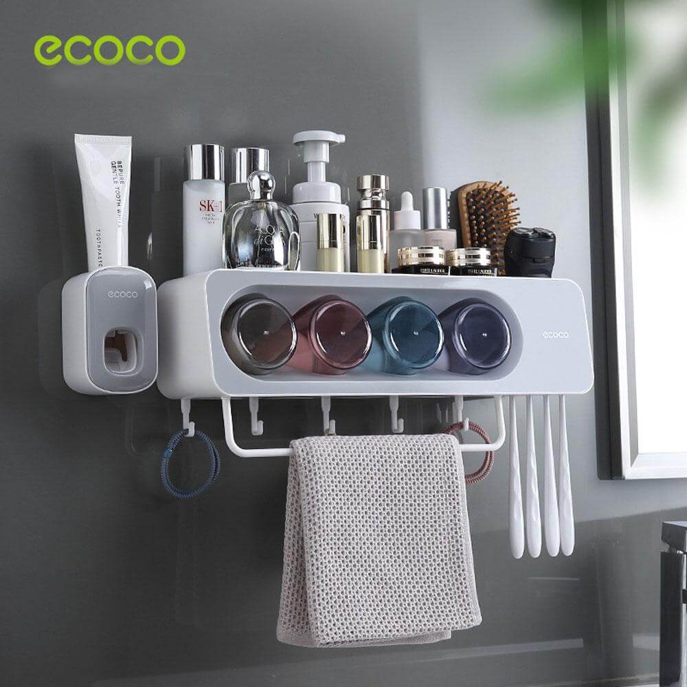 DSZ Product, feed-cond-new, feed-sl-DSZ Freight Payable, newEcoco Wall - Mounted Toothbrush Holder With 4 Cups And 4 Toothbrush Slots Toiletries Bathroom Storage Rack Grey - Premium Home & Garden > Bathroom Accessories > Toothbrush Holders from Ecoco ! Shop Online Buy Now at S & D's Value Store Family Business Best Customer ServiceDSZ Product, feed-cond-new, feed-sl-DSZ Freight Payable, new