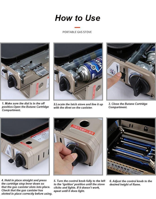 How to use portable gas stove with inset non-stick cooking pan cooker steps and instructions for safe and efficient operation