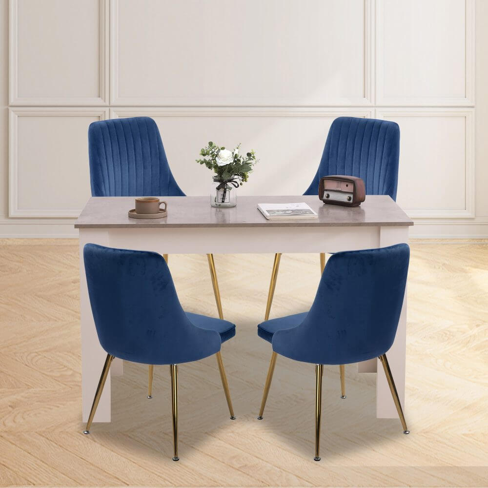 DSZ Product, feed-cond-new, feed-sl-DSZ Freight PayableGrey Rectangular Dining Table with 4x Blue Velvet Chairs - Premium Furniture > Dining > Dining Set from Dreamo ! Shop Online Buy Now at S & D's Value Store Family Business Best Customer ServiceDSZ Product, feed-cond-new, feed-sl-DSZ Freight Payable