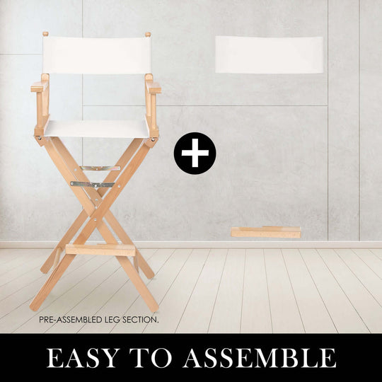 Easy to assemble La Bella 2X Director movie folding tall chair with pre-assembled leg section and beech wood frame.