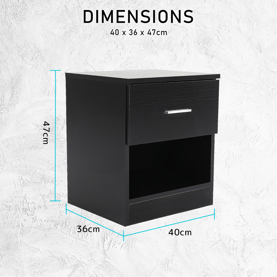 DSZ Product, feed-cond-new, feed-sl-DSZ Freight Payable, new2 X  Bedside Table Side Storage Cabinet Nightstand Bedroom 1 Drawer 1 Shelf Ella - Black - Premium Furniture > Bedroom > Bedside Tables from La Bella ! Shop Online Buy Now at S & D's Value Store Family Business Best Customer ServiceDSZ Product, feed-cond-new, feed-sl-DSZ Freight Payable, new