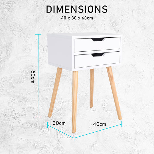 DSZ Product, feed-cond-new, feed-sl-DSZ Freight Payable, new2 X  Bedside Table 2 Drawer Wood Leg Storage Cabinet Nightstand Suzy White - Premium Furniture > Bedroom > Bedside Tables from La Bella ! Shop Online Buy Now at S & D's Value Store Family Business Best Customer ServiceDSZ Product, feed-cond-new, feed-sl-DSZ Freight Payable, new