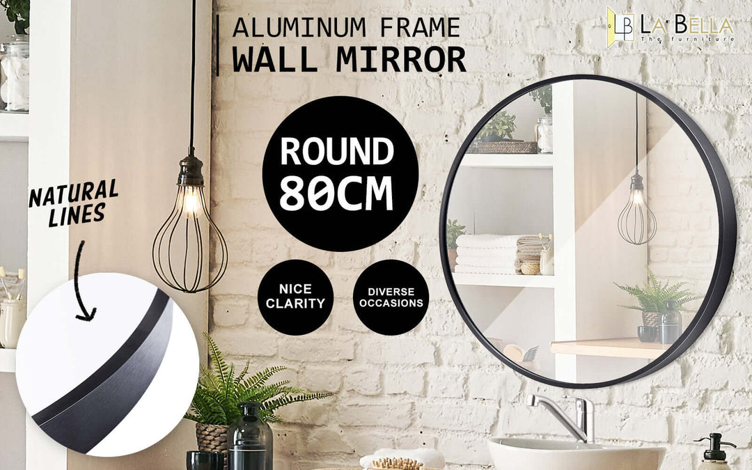 DSZ Product, feed-cond-new, feed-sl-DSZ Freight Payable, new2 Set Wall Mirror Round Aluminum Frame Bathroom 80Cm Black - Premium Home & Garden > Decor > Mirrors from La Bella ! Shop Online Buy Now at S & D's Value Store Family Business Best Customer ServiceDSZ Product, feed-cond-new, feed-sl-DSZ Freight Payable, new