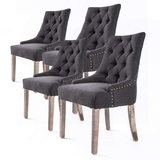 Set of 4 French Provincial Dining Chairs with Black Upholstery and Oak Legs - La Bella Amour Series