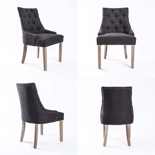 4X French Provincial Dining Chair with Oak Legs in Amour Black, featuring elegant design and cushioned seat with high resilience foam.