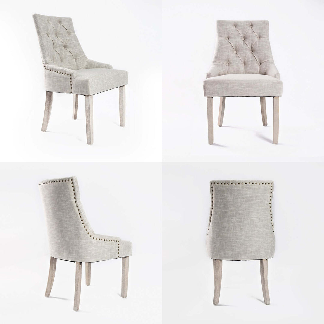 French Provincial Dining Chair with Oak Legs and Cream Upholstery in Four Views - La Bella Amour Collection