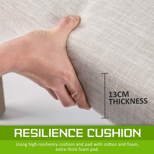 High resilience cushion with 13cm thickness, padded with cotton and foam for extra comfort.