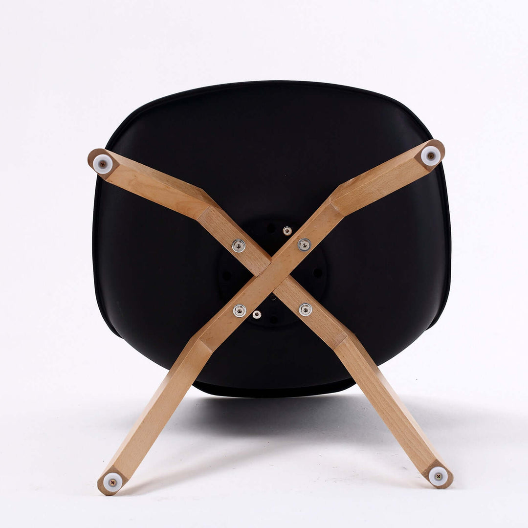 Bottom view of La Bella Retro Dining Cafe Chair with padded black seat and wooden cross legs