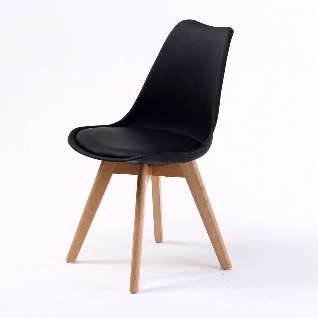 Black retro dining cafe chair with padded seat and high-quality polypropylene plastic and PU leather cushion