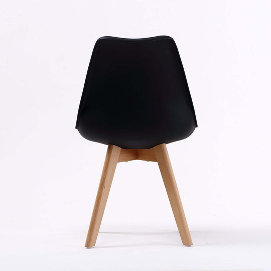 Back view of 4X Retro Dining Cafe Chair with black padded seat and wooden legs