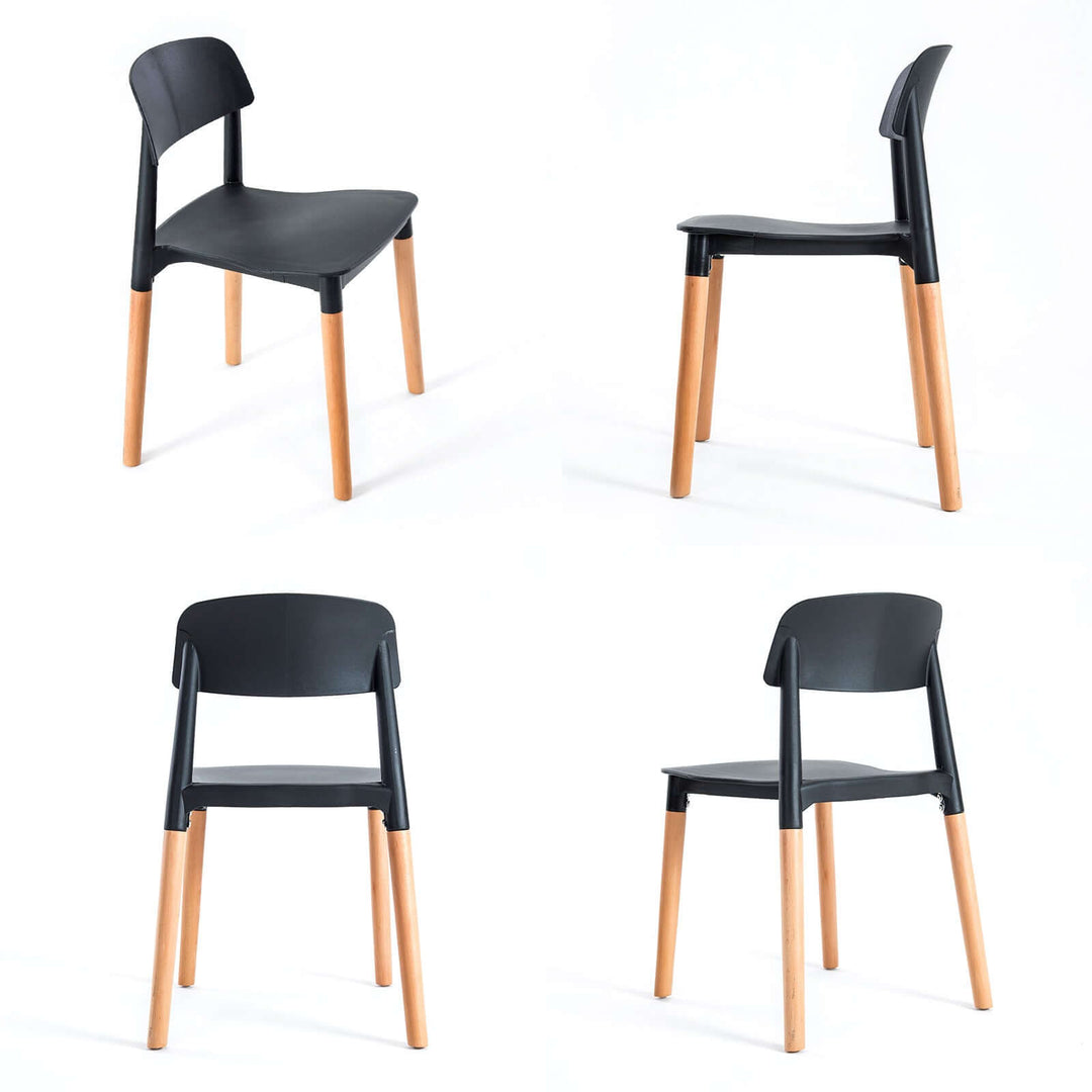 2X Retro Belloch Stackable Dining Cafe Chair in Black with Wood Legs - Multiple Views