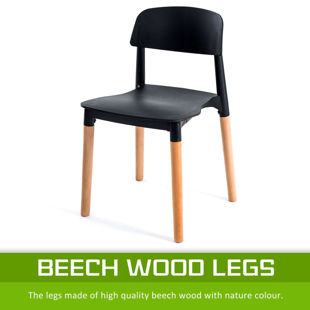 Retro Belloch black dining chair with beech wood legs for kitchen and cafe.