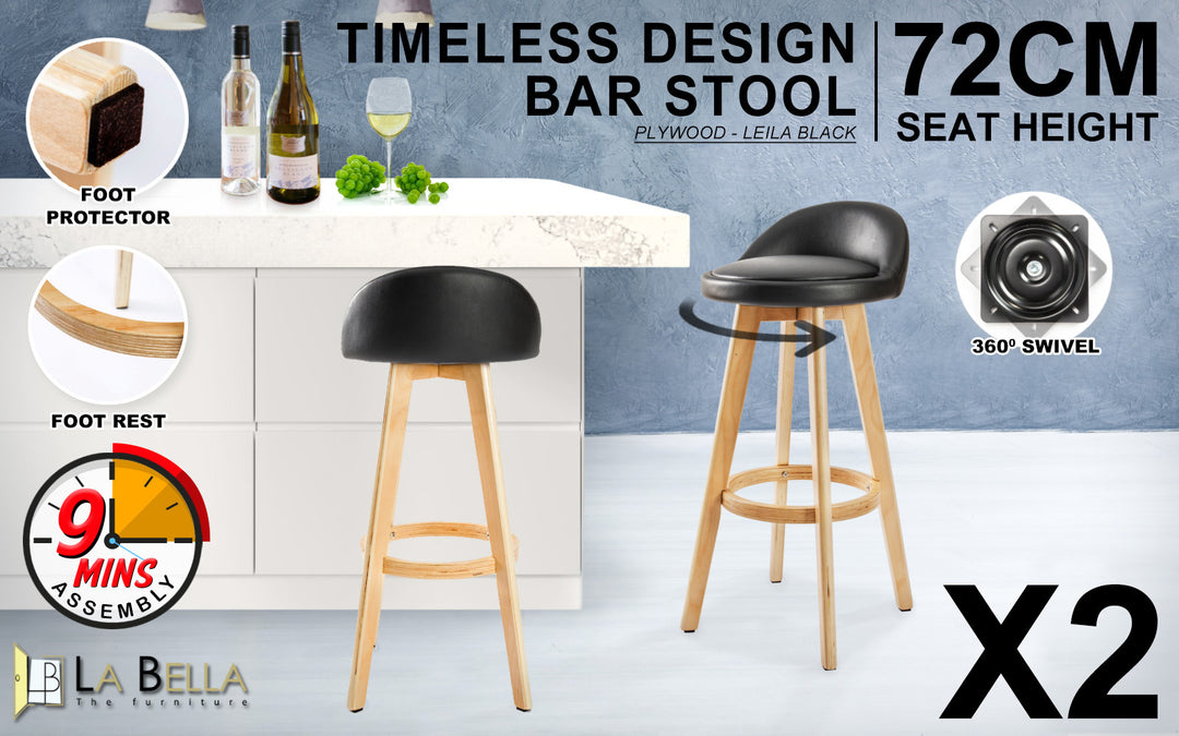 DSZ Product, feed-cond-new, feed-sl-DSZ Freight Payable, new2 X  Wooden Bar Stool Dining Chair Leather Leila 72Cm Black - Premium Furniture > Bar Stools & Chairs > Table & Bar Stools from La Bella ! Shop Online Buy Now at S & D's Value Store Family Business Best Customer ServiceDSZ Product, feed-cond-new, feed-sl-DSZ Freight Payable, new