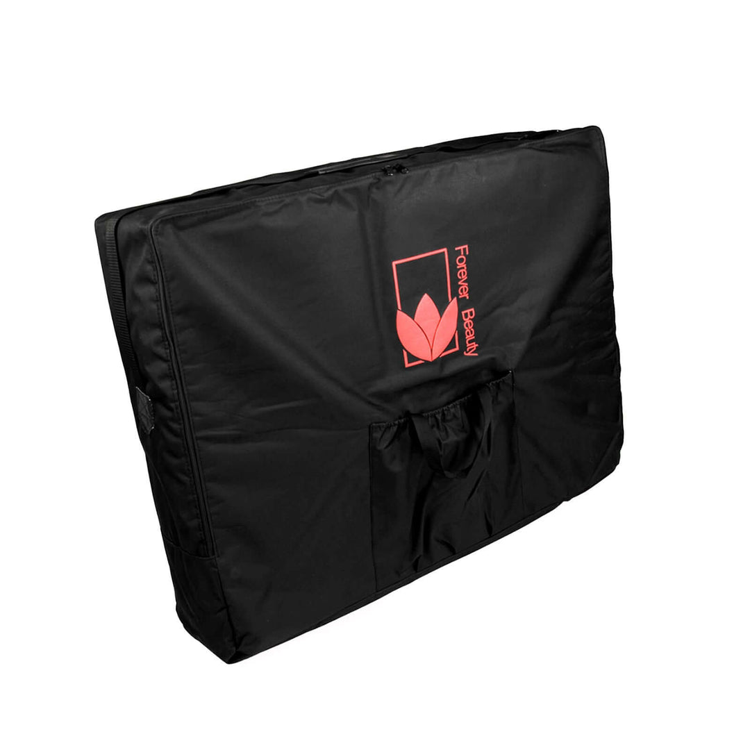 Portable massage table carry bag in black with strong zipper and reinforced strap for easy transport and protection.