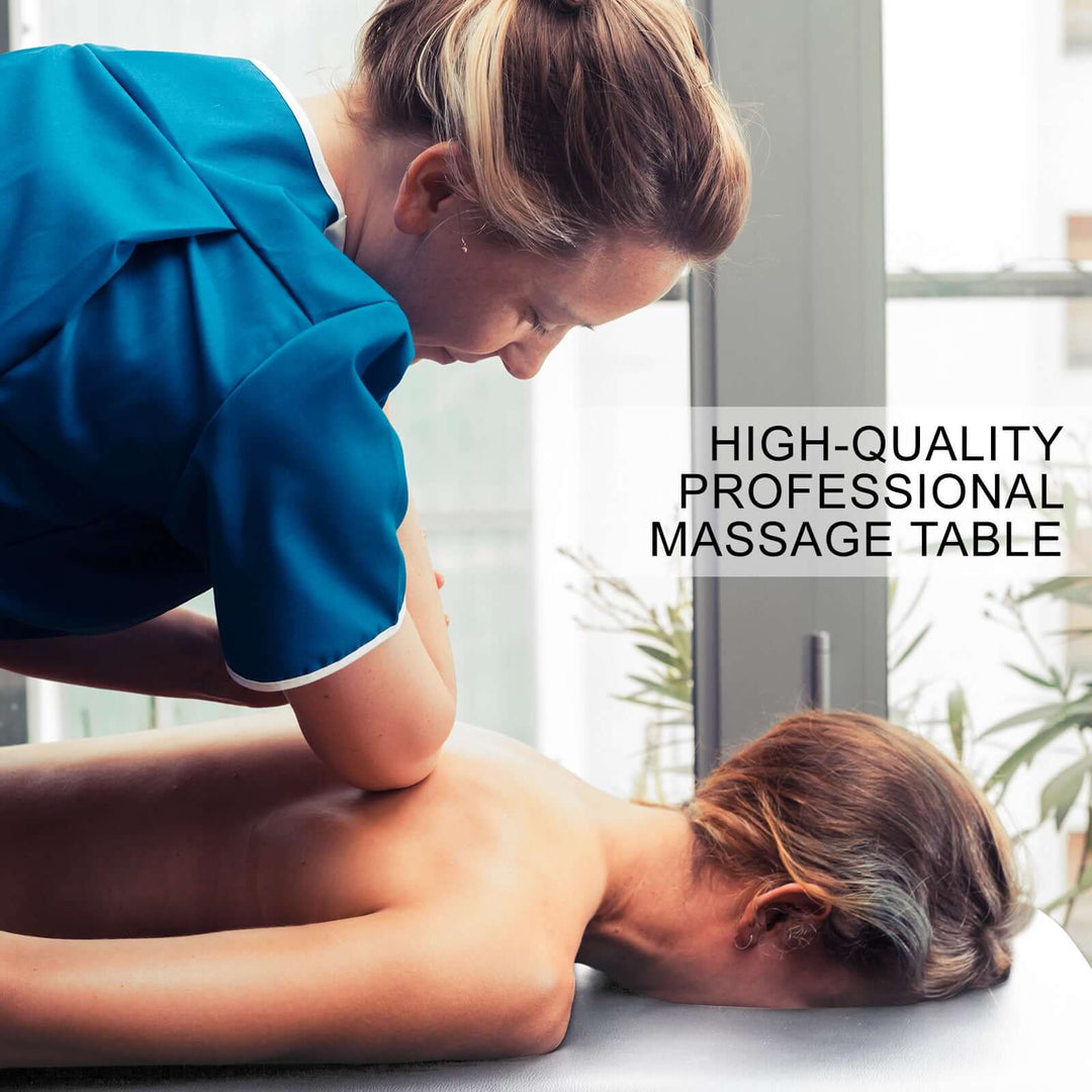 High-quality professional massage table with therapist performing a treatment, showcasing comfort and quality.