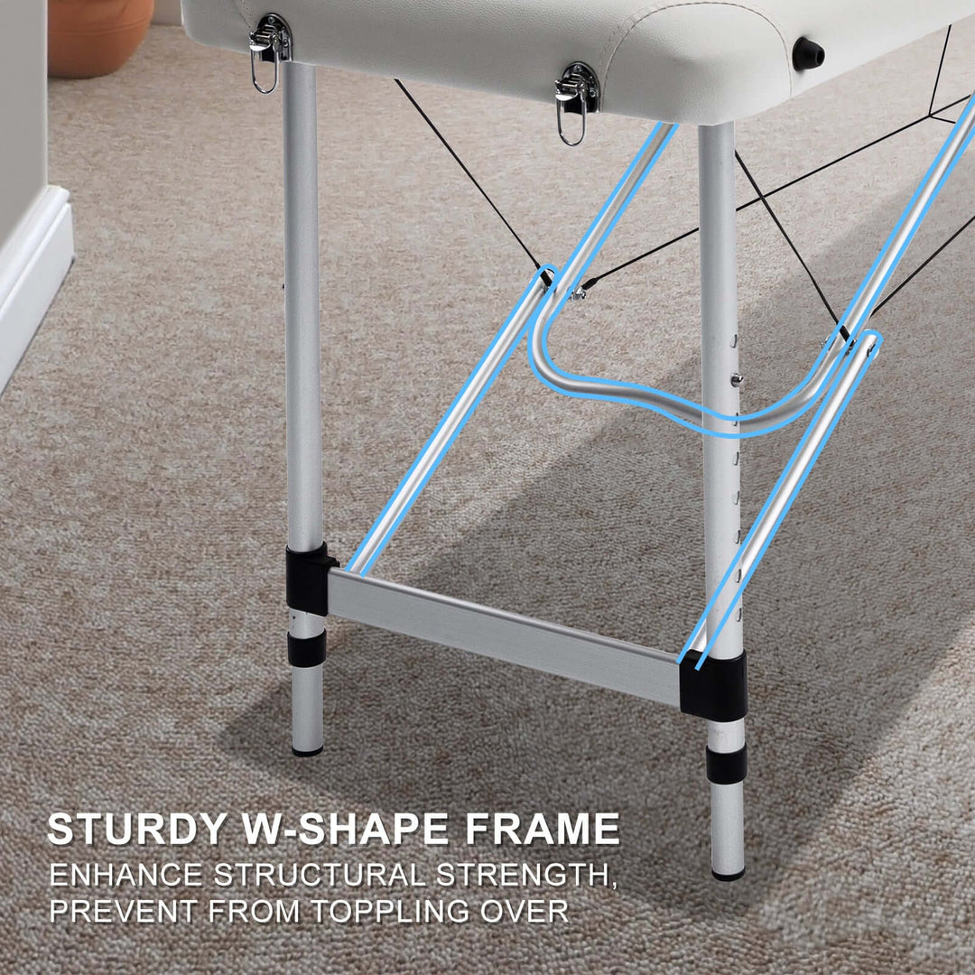 Sturdy W-shape frame of the Aluminium Portable Beauty Massage Table enhances strength and stability, preventing toppling over.