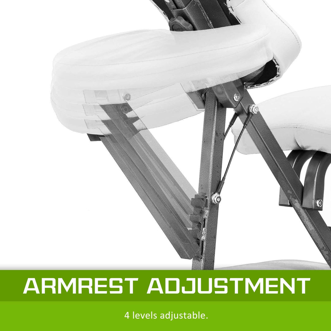 Adjustable armrest feature of the Aluminium Portable Beauty Massage Chair Table, offering 4 levels for customized comfort.