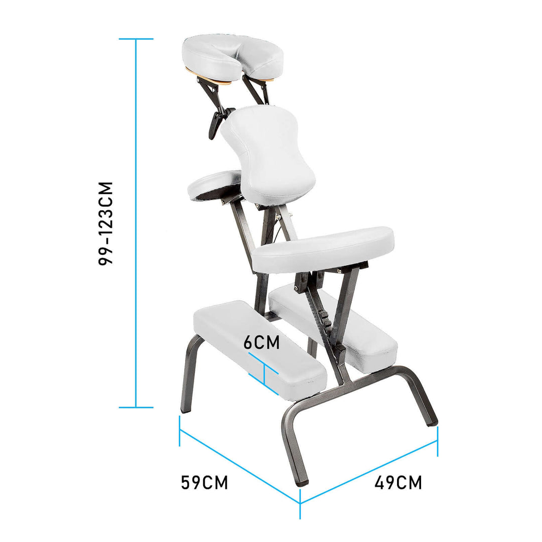 Affordable white foldable aluminium beauty massage chair with adjustable height, perfect for DIY therapy and professional use.