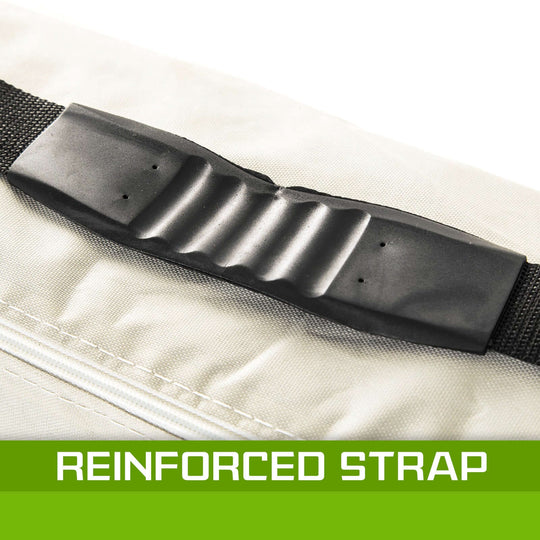 Reinforced strap detail of the portable massage table carry bag, emphasizing durability and strength for easy transport.