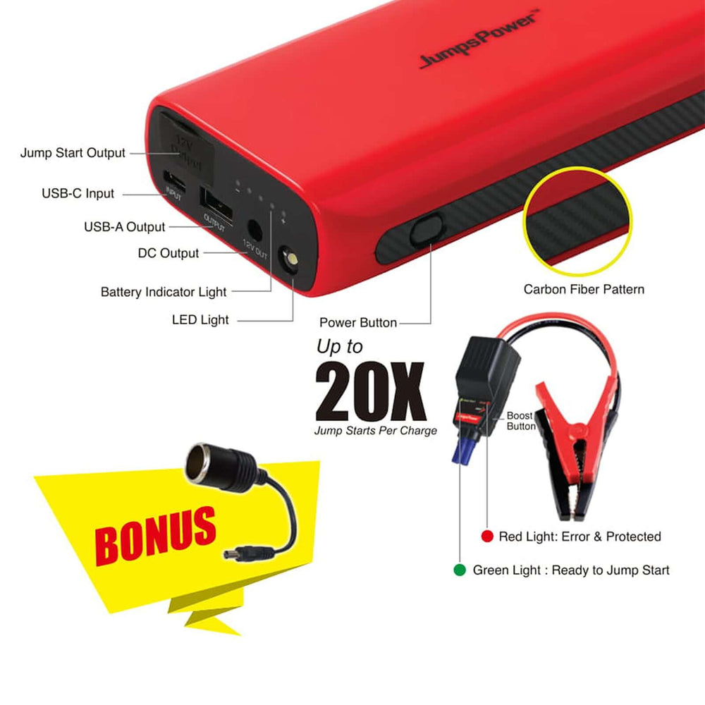 شاحن بطارية السيارة 1500A JumpsPower Jump Starter Powerbank 29600mWh 12V شاحن بطارية الهاتف والسيارة GT