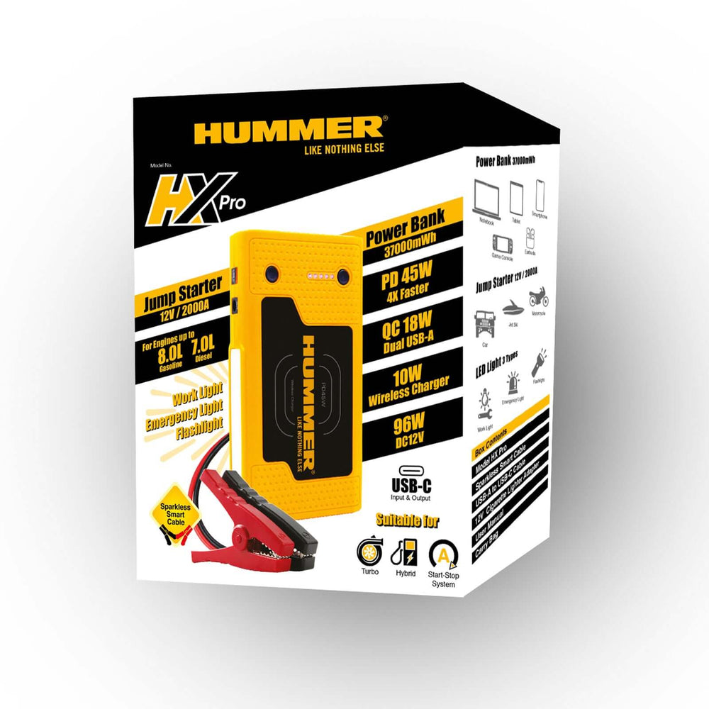 شاحن بطارية السيارة Hummer 12V بقوة 37000 مللي واط في الساعة بقدرة 2000 أمبير ومزود بمصابيح LED HX Pro