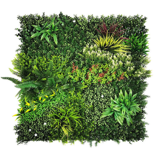 Lush green artificial plant wall decor panel, ideal for affordable DIY vertical gardens.