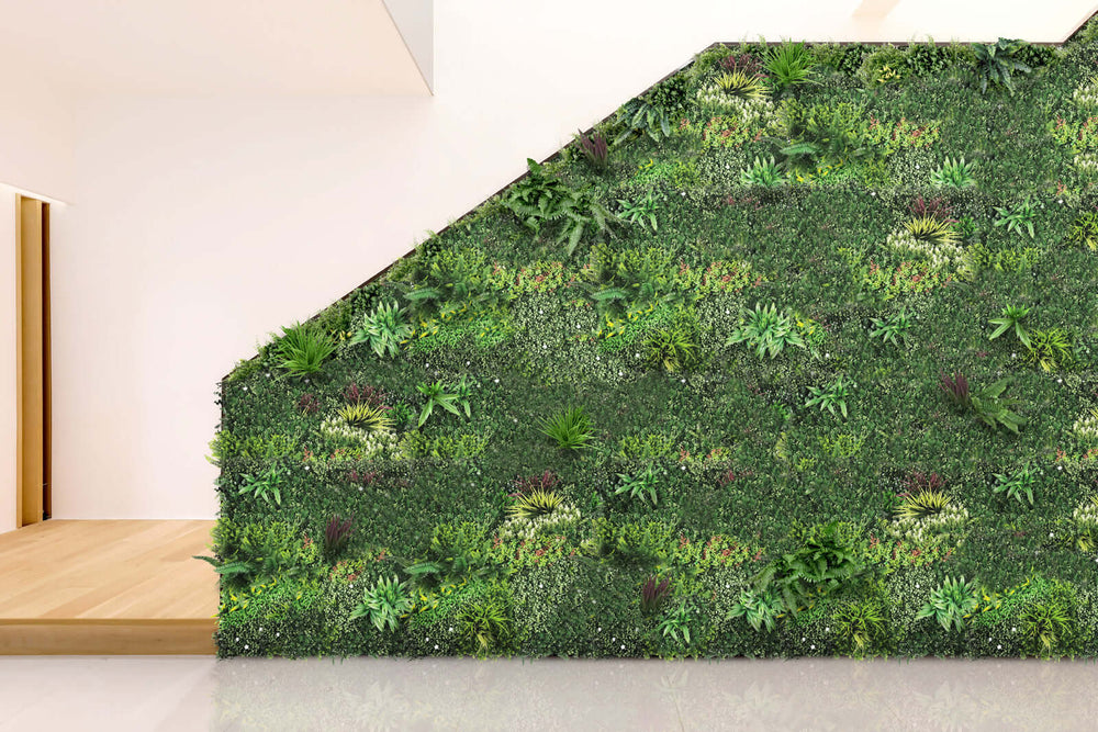 Affordable DIY vertical garden panel featuring lush artificial grass and foliage for elegant home décor.