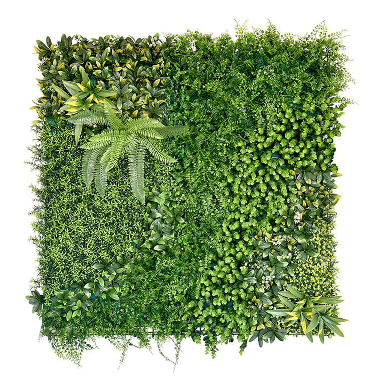 Lush green artificial plant wall decor panel, 1sqm vertical garden foliage for affordable DIY decor.