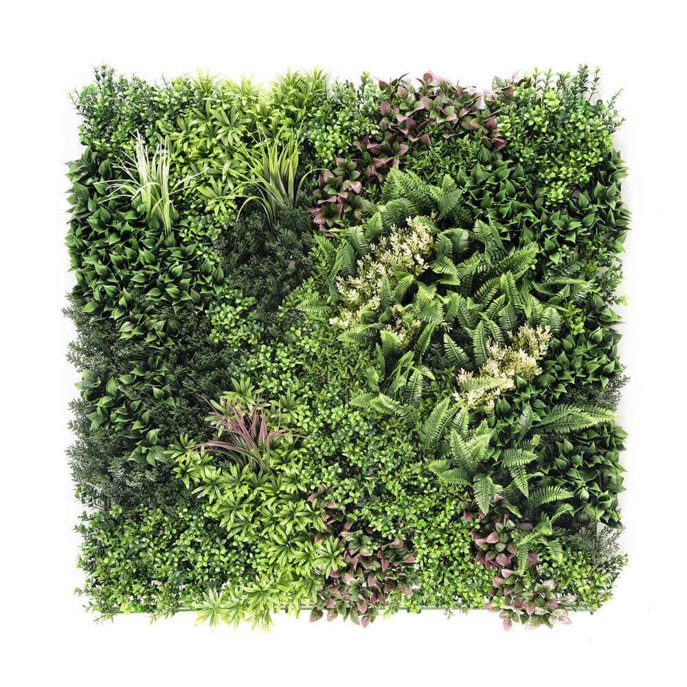 Lush green artificial plant wall panel for vertical garden, showcasing affordable quality DIY decor.