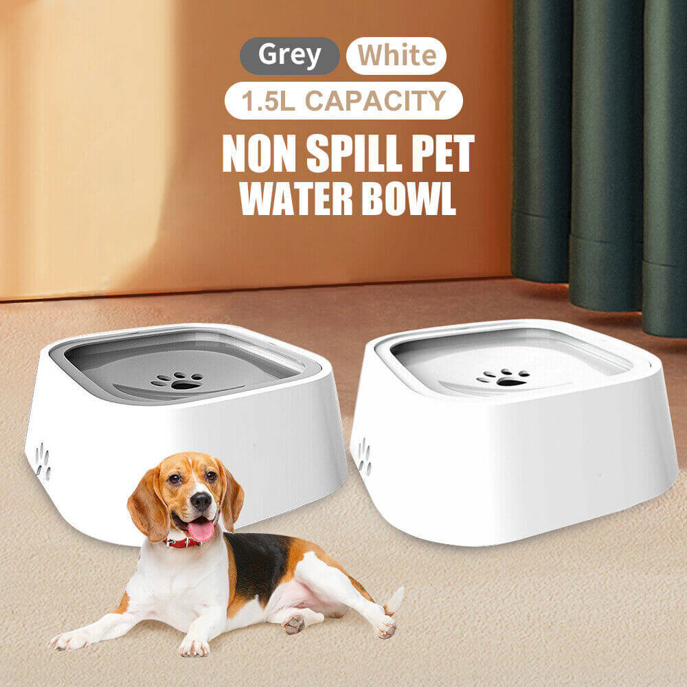 YES4PETS non-spill pet water bowls in grey and white, ideal for dogs and cats, 1.5L capacity.