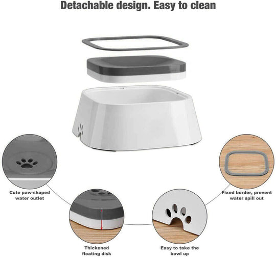 YES4PETS Medium Pet No Spill Feeder Bowl design features: detachable, easy to clean, thickness floating disk, paw-shaped outlet.