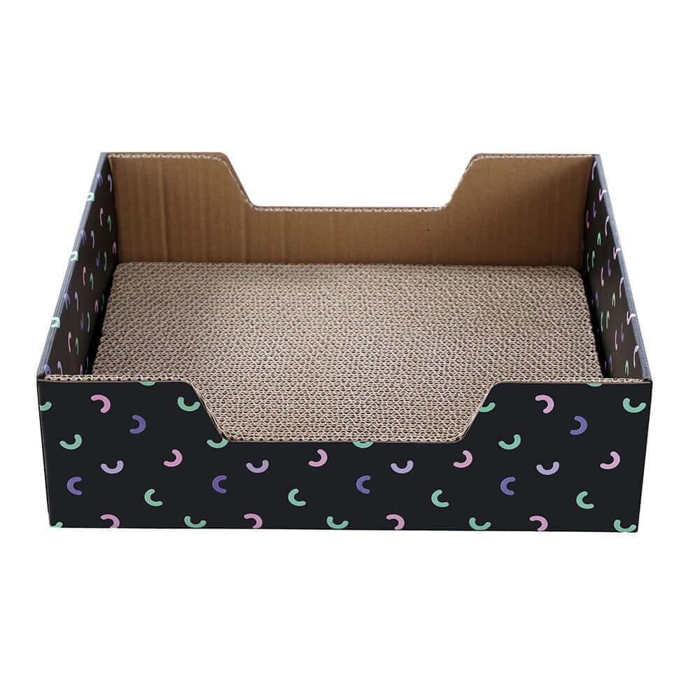 Affordable corrugated cat scratch pad with colorful design, perfect for satisfying kittens' scratching instincts.