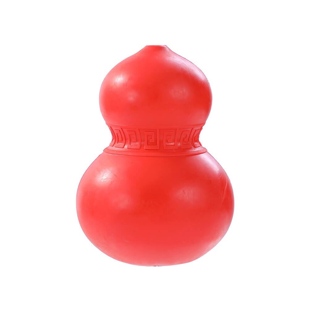 Red rubber gourd dog chew toy for dental hygiene, ideal for tough chewers, affordable and quality design.