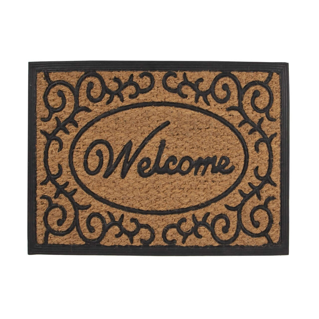 Affordable coir rubber doormat with elegant 'Welcome' design, perfect for outdoor entryway, 400x600mm.