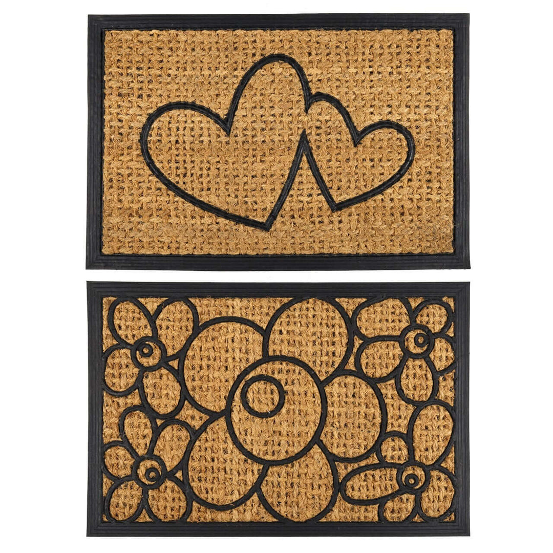 YES4HOMES coir doormats with heart and floral designs, affordable and stylish entryway decor.