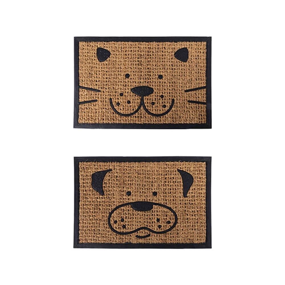 Cute dog-themed natural coir doormats featuring playful animal faces, perfect for pet lovers' entryways.