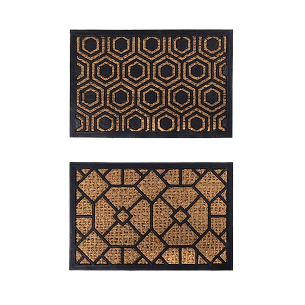 YES4HOMES affordable natural coconut coir doormats with elegant geometric designs, set of 2 for outdoor entryways.