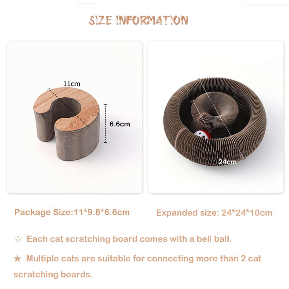 Size information for YES4PETS cat scratching board, showing package dimensions and expanded size for multiple cats.