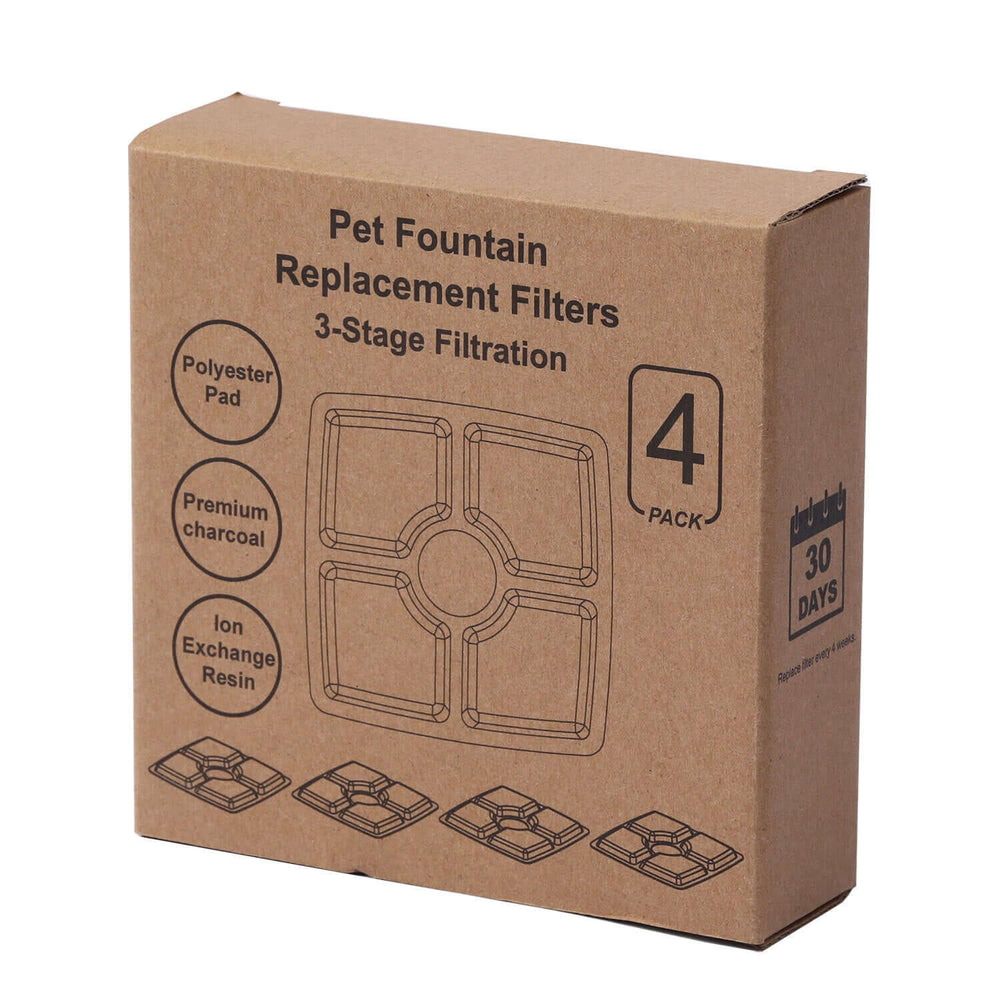 YES4PETS 4-pack pet fountain replacement filters box with 3-stage filtration for clean water.