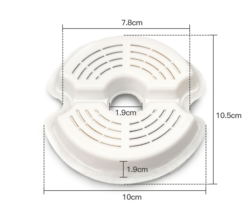 YES4PETS pet fountain filter replacement showing dimensions 7.8cm x 10.5cm, designed for quality water filtration.