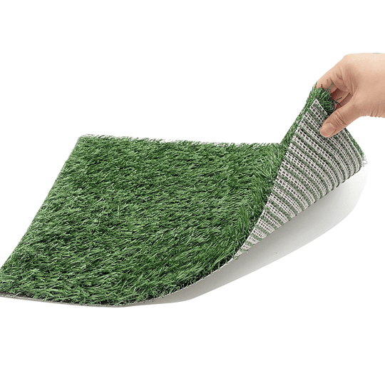 Hand holding YES4PETS synthetic grass replacement mat for dog potty pad, highlighting quality and affordability.