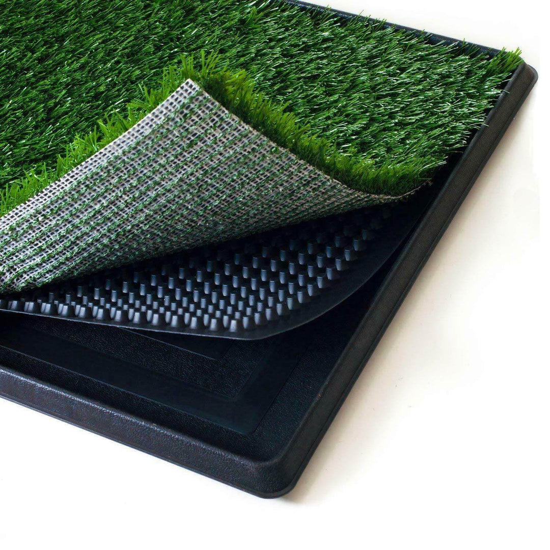 YES4PETS grass replacement mat for dog potty pad, showing layered design with synthetic grass and plastic tray.