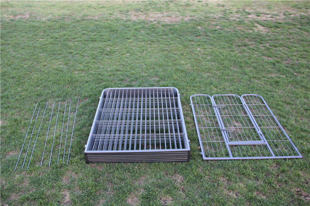 YES4PETS 16-panel heavy-duty pet playpen parts laid out on grass for easy setup and storage.