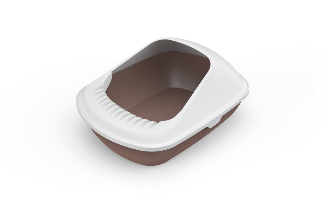 YES4PETS medium cat litter box tray, semi-enclosed design, non-toxic, easy to clean, brown and white color scheme.