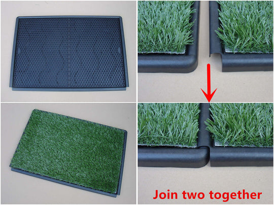 YES4PETS dog potty training mat assembly instructions showing how to join two mats together.