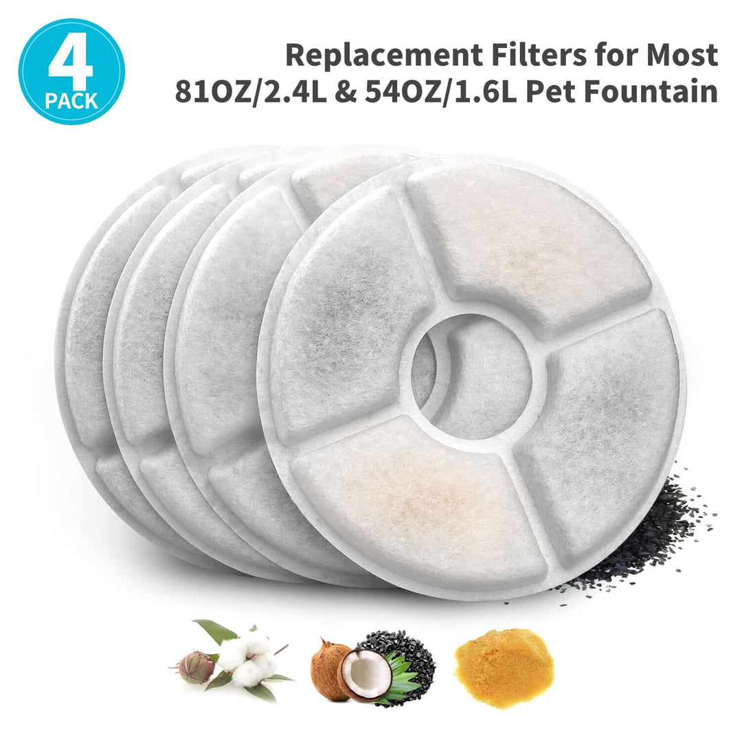 YES4PETS 4-Pack Replacement Filters for 810Z/2.4L and 540Z/1.6L Pet Fountains, Quality Activated Carbon Filtration